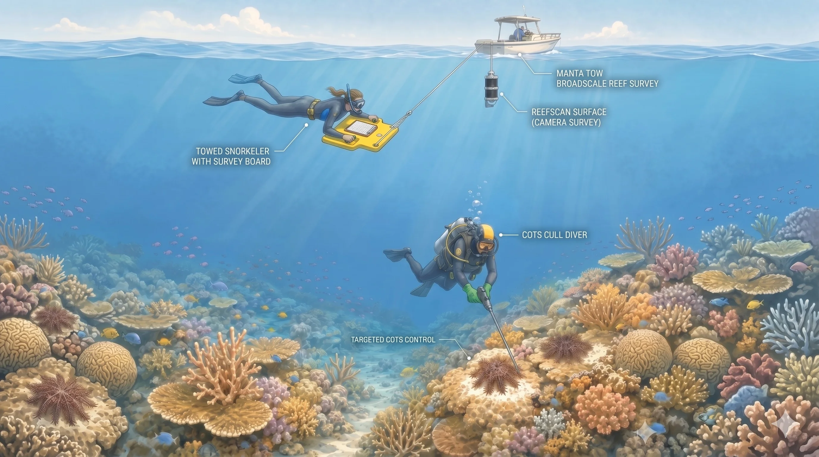 Manta tow, ReefScan image survey and crown-of-thorns culling methods